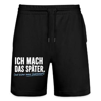 Ich mach das Später Prokrastinierer - Stanley/Stella Unisex Bio Joggingshorts Trainer  - Schwarz - Vorne - Nik (191cm) & Marisol (170cm)