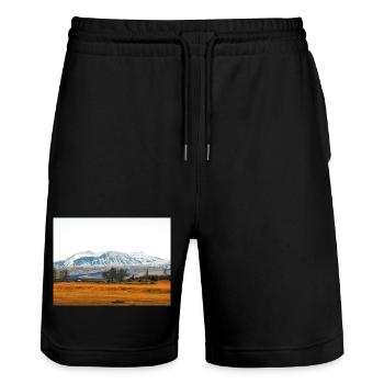 Snowy Mountain Fieldscape in Iceland - Stanley/Stella Trainer Unisex Organic Jogging Shorts - black - Front - Nik (191cm) & Marisol (170cm)
