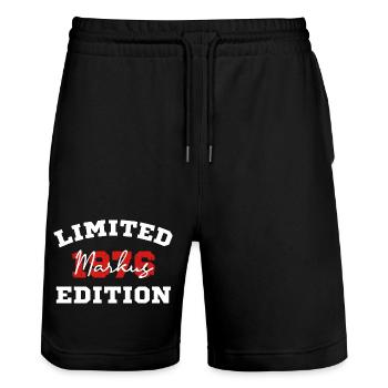 Édition limitée du t-shirt d’anniversaire Markus 1976 - Short de jogging bio TRAINER Stanley/Stella unisexe - noir - Devant - Nik (191cm) & Marisol (170cm)