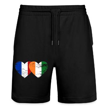 Drapeau de la France Côte d’Ivoire Cœur utilisé - Short de jogging bio TRAINER Stanley/Stella unisexe - noir - Devant - Nik (191cm) & Marisol (170cm)