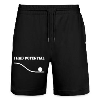 Physics Joke Potential Energy Humor Science Pun - Stanley/Stella Trainer Unisex Organic Jogging Shorts - black - Front - Nik (191cm) & Marisol (170cm)