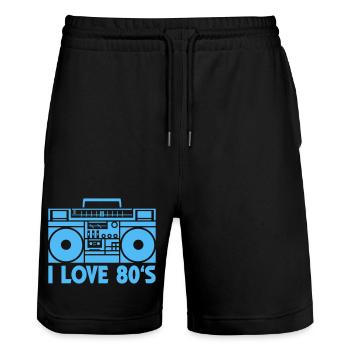 80s Boombox Statement - Stanley/Stella Trainer Unisex Organic Jogging Shorts - black - Front - Nik (191cm) & Marisol (170cm)