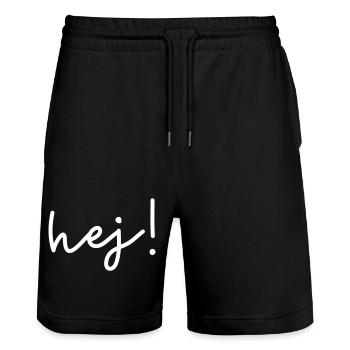 Hej – Scandinavian word design - Stanley/Stella Trainer Unisex Organic Jogging Shorts - black - Front - Nik (191cm) & Marisol (170cm)