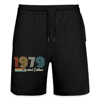 47th birthday 1979 Born 1979 - Stanley/Stella Trainer Unisex Organic Jogging Shorts - black - Front - Nik (191cm) & Marisol (170cm)