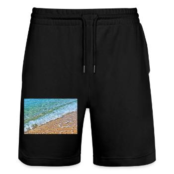 Kristallwellen am goldenen Sandstrand - Stanley/Stella Unisex Bio Joggingshorts Trainer  - Schwarz - Vorne - Nik (191cm) & Marisol (170cm)