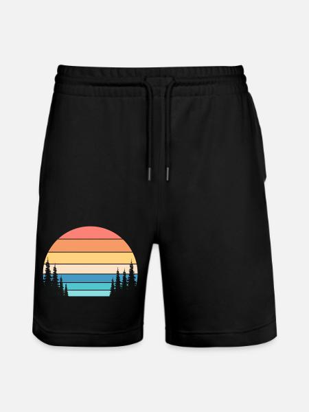 Retro Sunset and Pine Forest - Stanley/Stella Trainer Unisex Organic Jogging Shorts - black