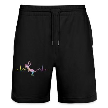 Boulderer Herzschlag Boulder Bouldern - Stanley/Stella Unisex Bio Joggingshorts Trainer  - Schwarz - Vorne - Nik (191cm) & Marisol (170cm)