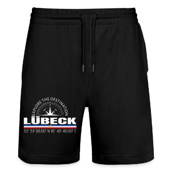 Lübeck - Short de jogging bio TRAINER Stanley/Stella unisexe - noir - Devant - Nik (191cm) & Marisol (170cm)