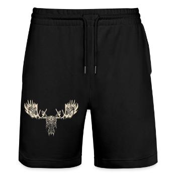 Moose Antler Graphic T-Shirt for Men Modern - Stanley/Stella Trainer Unisex Organic Jogging Shorts - black - Front - Nik (191cm) & Marisol (170cm)