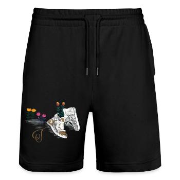 Hiking boots with flowers - Stanley/Stella Trainer Unisex Organic Jogging Shorts - black - Front - Nik (191cm) & Marisol (170cm)