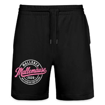 Malle 2026 Mallemäuse Wir feiern bis zum Schluss - Stanley/Stella Unisex Bio Joggingshorts Trainer  - Schwarz - Vorne - Nik (191cm) & Marisol (170cm)