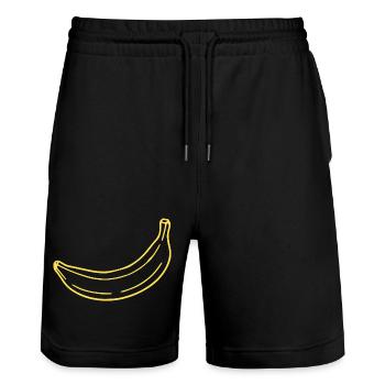 yellow banana minimal gift minimalist - Stanley/Stella Trainer Unisex Organic Jogging Shorts - black - Front - Nik (191cm) & Marisol (170cm)