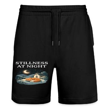 Stillness at Night Fox Animal Cottagecore Farm - Stanley/Stella Trainer Unisex Organic Jogging Shorts - black - Front - Nik (191cm) & Marisol (170cm)