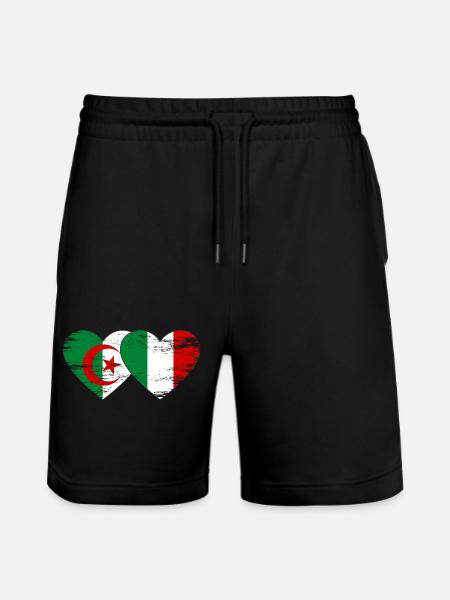 Algeria Italy Flag Heart Used - Stanley/Stella Trainer Unisex Organic Jogging Shorts - black