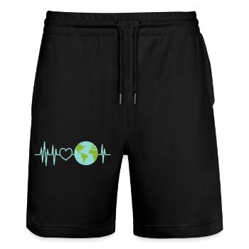 Earth Heartbeat World Love - Stanley/Stella Trainer Unisex Organic Jogging Shorts - black - Front - Nik (191cm) & Marisol (170cm)