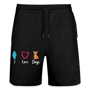 I love dogs - Stanley/Stella Trainer Unisex Organic Jogging Shorts - black - Front - Nik (191cm) & Marisol (170cm)