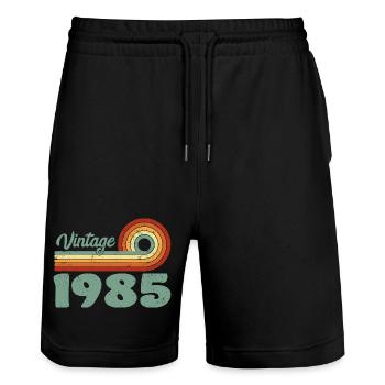 Vintage 1985 Retro Mountain Jubiläum 1985 - Stanley/Stella Unisex Bio Joggingshorts Trainer  - Schwarz - Vorne - Nik (191cm) & Marisol (170cm)