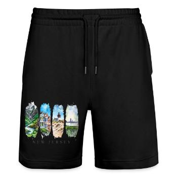 New Jersey Travel Design – Garden State & Jersey S - Stanley/Stella Trainer Unisex Organic Jogging Shorts - black - Front - Nik (191cm) & Marisol (170cm)