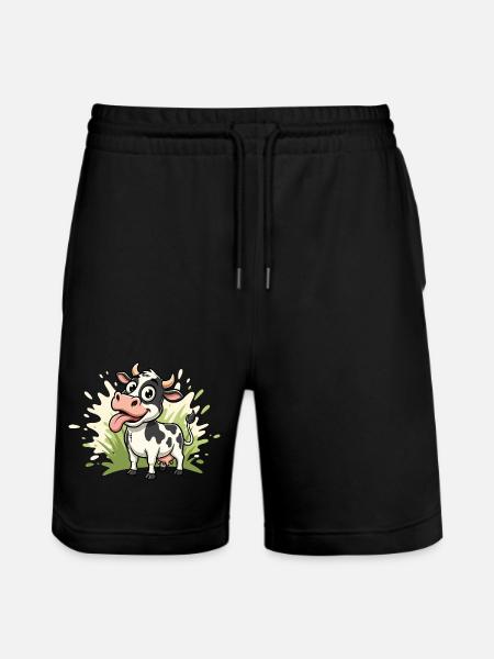 Cow cartoon on grass - Stanley/Stella Trainer Unisex Organic Jogging Shorts - black