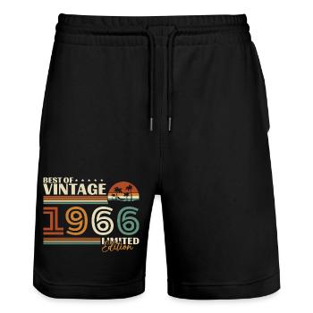1966 Vintage Retro Geburtstagsgeschenk - Stanley/Stella Unisex Bio Joggingshorts Trainer  - Schwarz - Vorne - Nik (191cm) & Marisol (170cm)