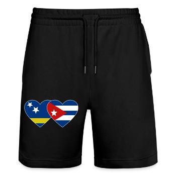 Curacao Cuba Flag Heart - Stanley/Stella Trainer Unisex Organic Jogging Shorts - black - Front - Nik (191cm) & Marisol (170cm)