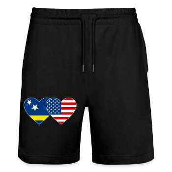 Cœur du drapeau des États-Unis de Curaçao utilisé - Short de jogging bio TRAINER Stanley/Stella unisexe - noir - Devant - Nik (191cm) & Marisol (170cm)