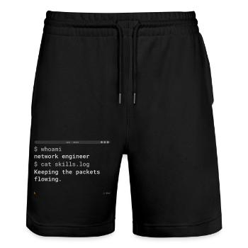 Network Engineer Terminal Design Shirt - Stanley/Stella Trainer Unisex Organic Jogging Shorts - black - Front - Nik (191cm) & Marisol (170cm)