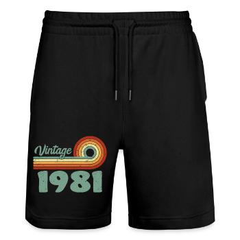 Vintage 1981 Birthday Mountain Retro 1981 - Stanley/Stella Trainer Unisex Organic Jogging Shorts - black - Front - Nik (191cm) & Marisol (170cm)