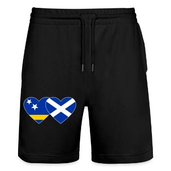 Cœur du drapeau de Curaçao en Écosse utilisé - Short de jogging bio TRAINER Stanley/Stella unisexe - noir - Devant - Nik (191cm) & Marisol (170cm)