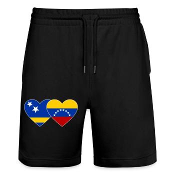 Curacao Venezuela flag heart used - Stanley/Stella Trainer Unisex Organic Jogging Shorts - black - Front - Nik (191cm) & Marisol (170cm)
