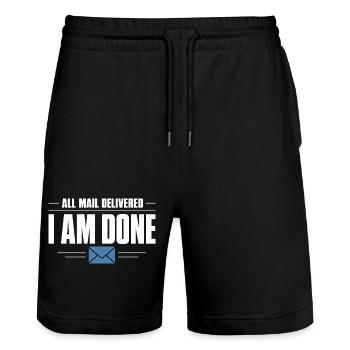 Retired Postman Retired Postman - Stanley/Stella Trainer Unisex Organic Jogging Shorts - black - Front - Nik (191cm) & Marisol (170cm)