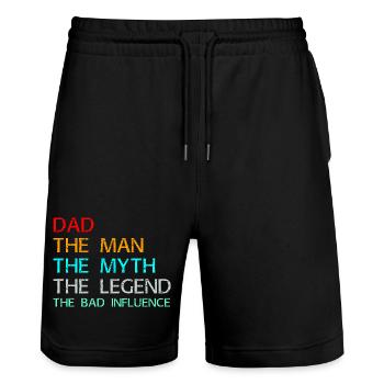 Dad The Man The Myth The Legend The Bad Influence - Stanley/Stella Trainer Unisex Organic Jogging Shorts - black - Front - Nik (191cm) & Marisol (170cm)