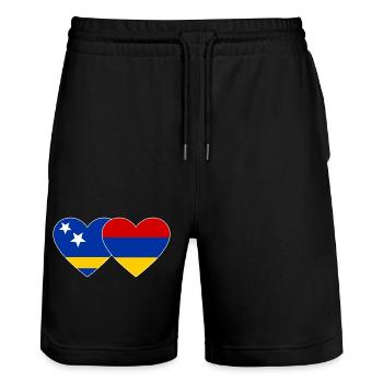 Cœur du drapeau Arménie de Curaçao - Short de jogging bio TRAINER Stanley/Stella unisexe - noir - Devant - Nik (191cm) & Marisol (170cm)