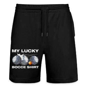 Mon joueur chanceux de bocce pétane boule - Short de jogging bio TRAINER Stanley/Stella unisexe - noir - Devant - Nik (191cm) & Marisol (170cm)
