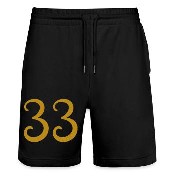 33 - Stanley/Stella Trainer Unisex Organic Jogging Shorts - black - Front - Nik (191cm) & Marisol (170cm)