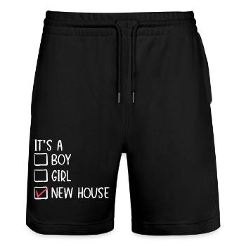 Neue Haus-Checkbox-Illustration - Stanley/Stella Unisex Bio Joggingshorts Trainer  - Schwarz - Vorne - Nik (191cm) & Marisol (170cm)
