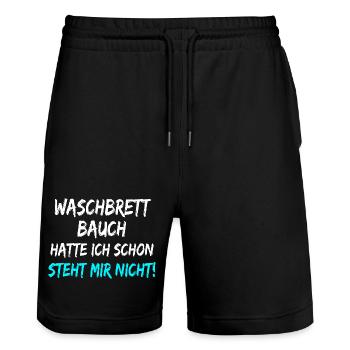 Waschbrett Bauch Hatte Ich Schon Steht Mir Nicht!  - Stanley/Stella Unisex Bio Joggingshorts Trainer  - Schwarz - Vorne - Nik (191cm) & Marisol (170cm)