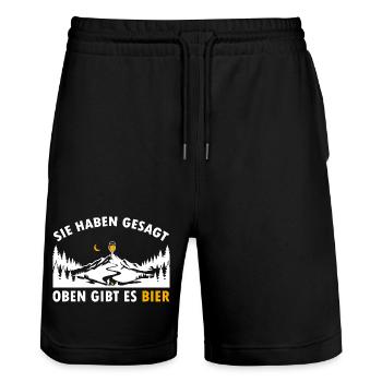 Sie haben gesagt oben gibt es Bier auf dem Berg - Stanley/Stella Unisex Bio Joggingshorts Trainer  - Schwarz - Vorne - Nik (191cm) & Marisol (170cm)