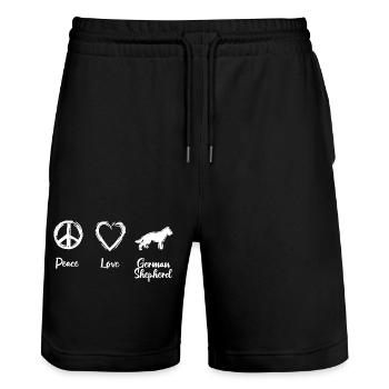 Peace Love German Shepherd - Stanley/Stella Unisex Bio Joggingshorts Trainer  - Schwarz - Vorne - Nik (191cm) & Marisol (170cm)