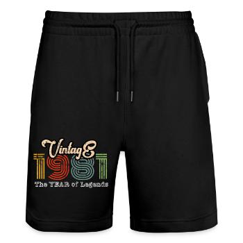 Vintage 1981 - Stanley/Stella Trainer Unisex Organic Jogging Shorts - black - Front - Nik (191cm) & Marisol (170cm)