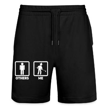 Landwirt Strichmännchen - Stanley/Stella Unisex Bio Joggingshorts Trainer  - Schwarz - Vorne - Nik (191cm) & Marisol (170cm)