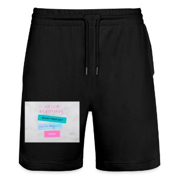 HELLO BEAUTIFUL Positive Aesthetic motivation - Stanley/Stella Unisex Bio Joggingshorts Trainer  - Schwarz - Vorne - Nik (191cm) & Marisol (170cm)