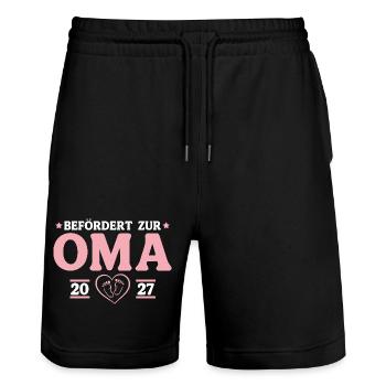 Babyparty Befördert zur Oma 2027 - Stanley/Stella Unisex Bio Joggingshorts Trainer  - Schwarz - Vorne - Nik (191cm) & Marisol (170cm)