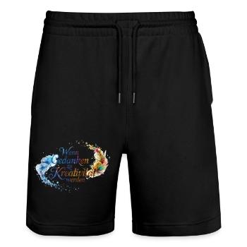 Wenn Gedanken zu Kreativität werden - Schriftzug - Stanley/Stella Unisex Bio Joggingshorts Trainer  - Schwarz - Vorne - Nik (191cm) & Marisol (170cm)