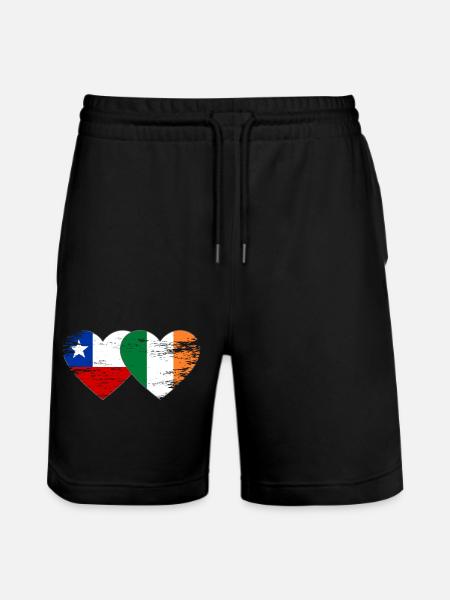 Chile Ireland flag heart used - Stanley/Stella Trainer Unisex Organic Jogging Shorts - black