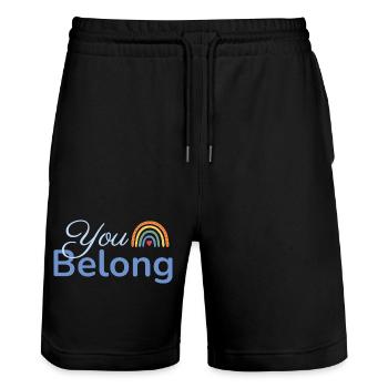 You Belong Rainbow Heart Design Blue - Stanley/Stella Trainer Unisex Organic Jogging Shorts - black - Front - Nik (191cm) & Marisol (170cm)