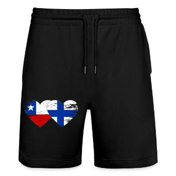 Chile Finland Flag Heart - Stanley/Stella Trainer Unisex Organic Jogging Shorts - black - Front - Nik (191cm) & Marisol (170cm)
