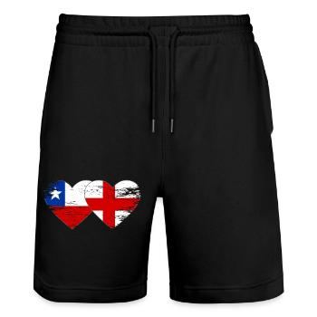 Chile England flag heart - Stanley/Stella Trainer Unisex Organic Jogging Shorts - black - Front - Nik (191cm) & Marisol (170cm)