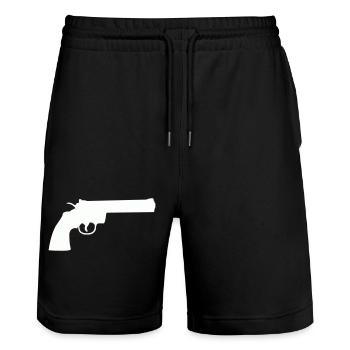 Minimalist turret silhouette - Stanley/Stella Trainer Unisex Organic Jogging Shorts - black - Front - Nik (191cm) & Marisol (170cm)