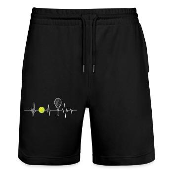 Tennis, Herzschlag, Spieler, Trainer, Hofliebhaber, - Stanley/Stella Unisex Bio Joggingshorts Trainer  - Schwarz - Vorne - Nik (191cm) & Marisol (170cm)